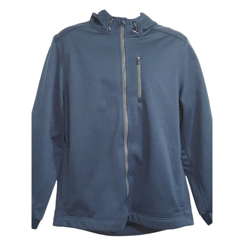 Izod Mens Hoodie Jacket L Pockets Full Zip Blue Fleece Lined Softshell